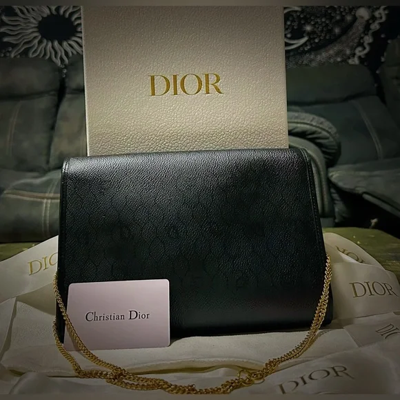 Authentic  vintage Dior Black Leather shoulder bag with Gold Accents make offer - Picture 16 of 17